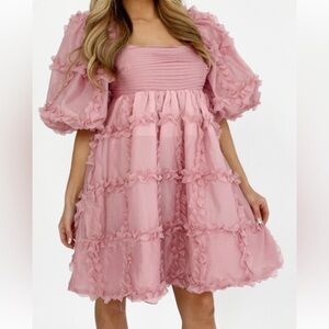 Elegant Pink Ruffled Midi Dress size medium
